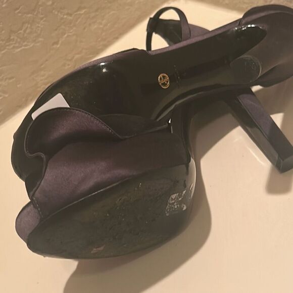 Giorgio Armani Womens Size 41 Open Toe Bow Front Pump Heels Black Velvet & Satin - Picture 8 of 12